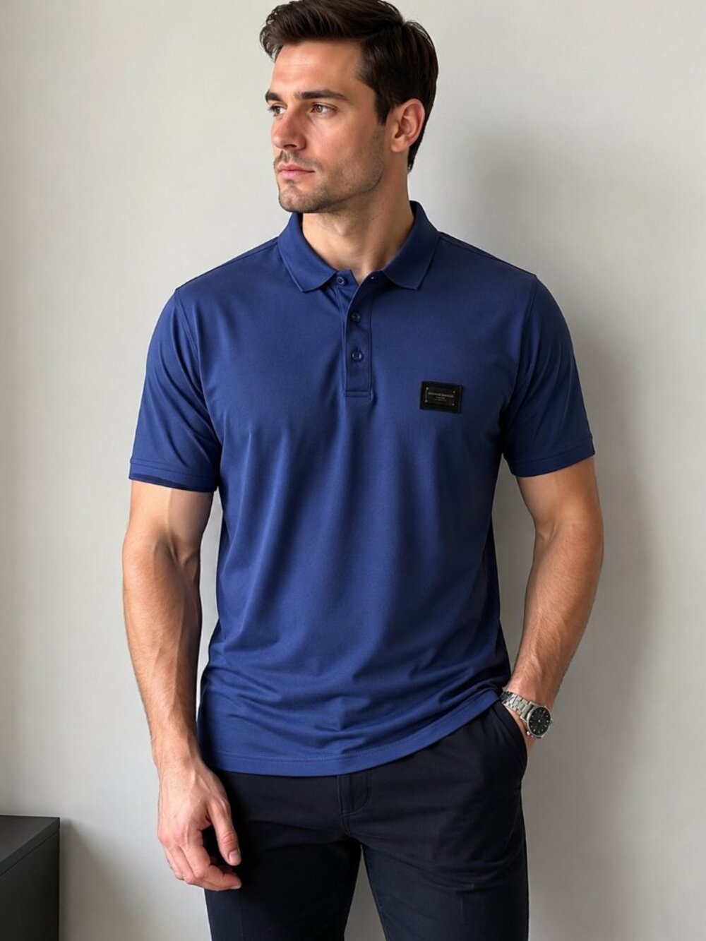 Luxury Blue Performance Polo Shirt Short Sleeve Designer Style Mens XL